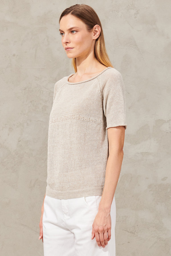 T-shirt manica corta a raglan di maglia in lino e cotone | 1011.CFDTRW8437.121