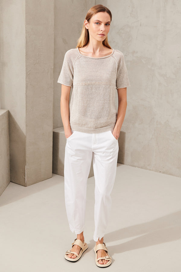 Raglan short-sleeve knit t-shirt in linen and cotton | 1011.CFDTRW8437.121