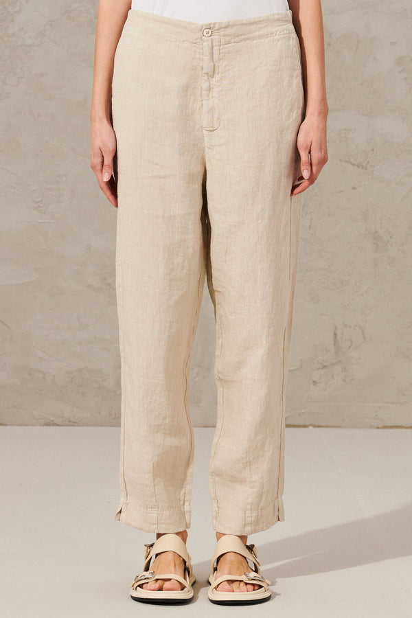 Pantalon coupe confort en lin. dos avec taille élastique | 1011.CFDTRWD132.21