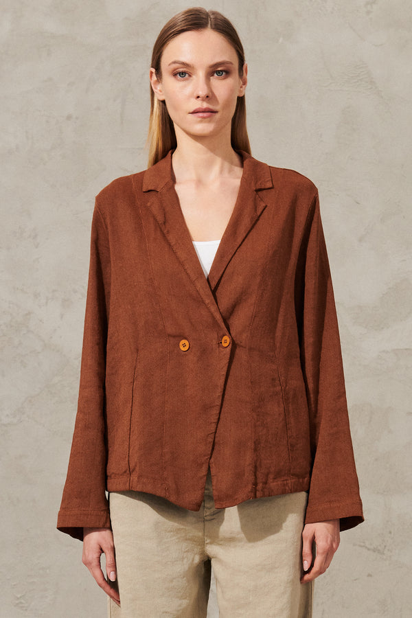 Double-breasted comfort fit jacket in linen and stretch viscose | 1011.CFDTRWF151.03