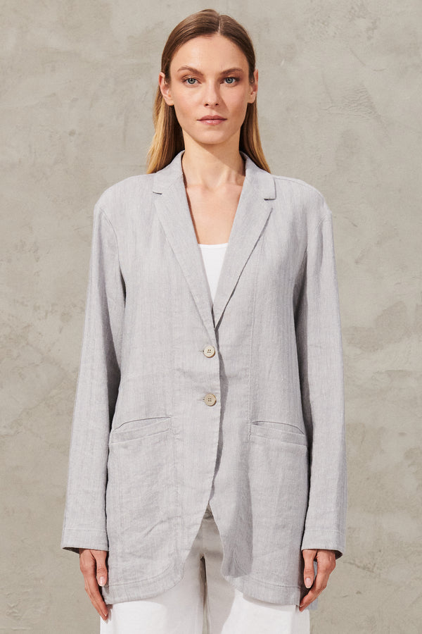 2-button long comfort fit jacket in herringbone linen and stretch viscose | 1011.CFDTRWG160.11
