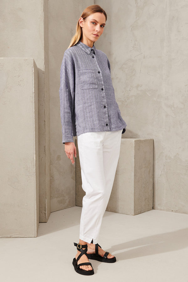 Jacket/shirt with pocket and side slits in herringbone linen and stretch viscose | 1011.CFDTRWG162.05