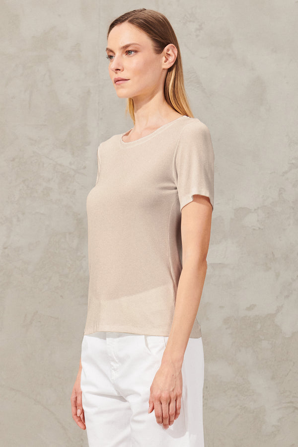 Slim fit t-shirt in light stretch ribbed modal.insert in viscose georgette on the roundneck and cuff | 1011.CFDTRWI180.21