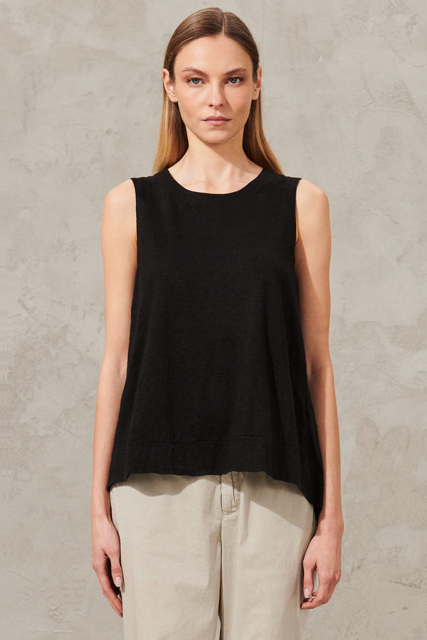 Linen jersey top with rounded bottom and back bellows | 1011.CFDTRWK205.10