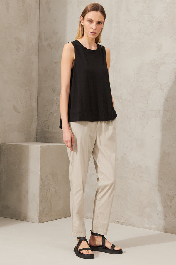 Linen jersey top with rounded bottom and back bellows | 1011.CFDTRWK205.10