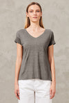 V-neck t-shirt in linen jersey with knitted inserts on the neck and sleeves | 1011.CFDTRWK208.12