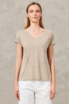 V-neck t-shirt in linen jersey with knitted inserts on the neck and sleeves | 1011.CFDTRWK208.21