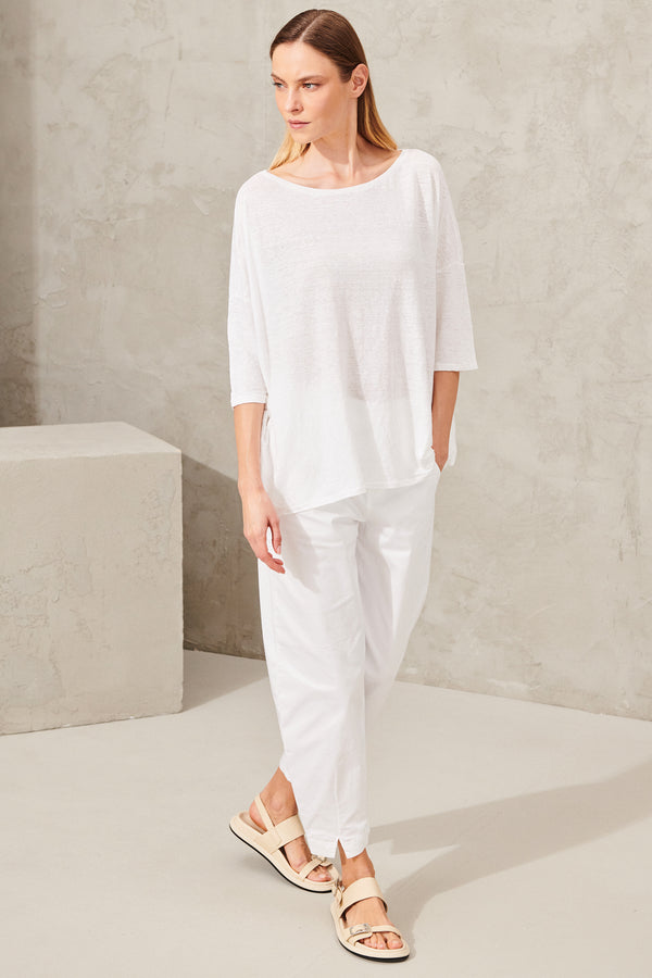 Oversized t-shirt in linen jersey boat neckline. side pleats on the front and back bottom | 1011.CFDTRWK209.00