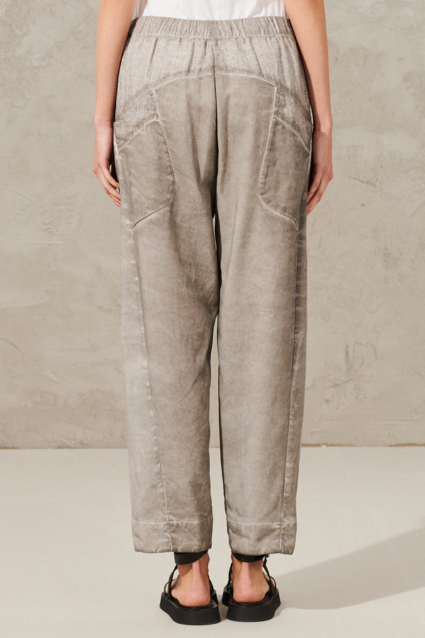 Pantalon ample à teinture décolorée en molleton de tencel et coton avec applications en lin | 1011.CFDTRWQ261E.112