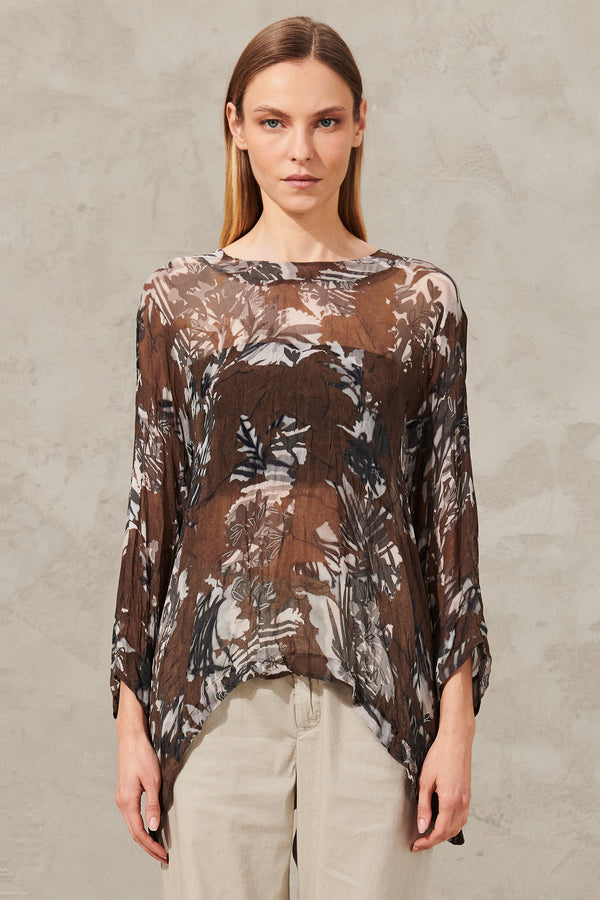 Oversized 3/4 sleeve shirt in viscose crepe floral print,  wearable on both sides | 1011.CFDTRWS280.06