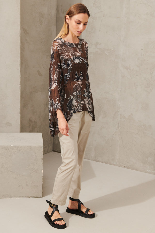 Oversized 3/4 sleeve shirt in viscose crepe floral print,  wearable on both sides | 1011.CFDTRWS280.06