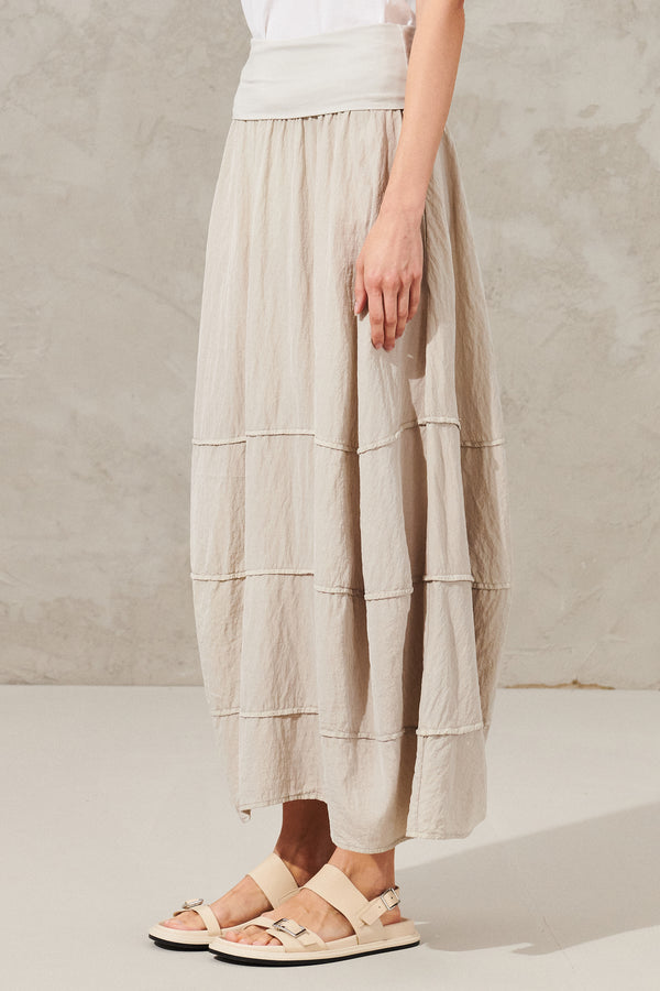 Long skirt in silk and nylon with stitched flounces and jersey band at the waist | 1011.CFDTRWV314.21