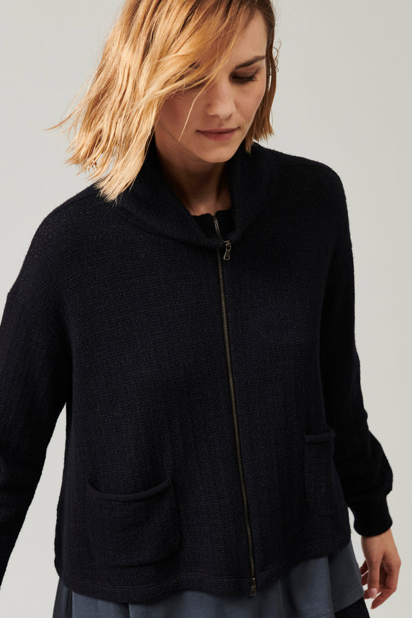 Pull zippé en jacquard de laine et viscose à micro-motif | 1013.CFDTRY7425.05