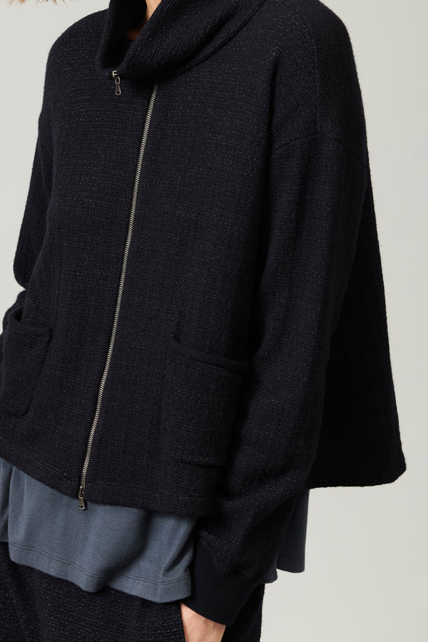 Pull zippé en jacquard de laine et viscose à micro-motif | 1013.CFDTRY7425.05