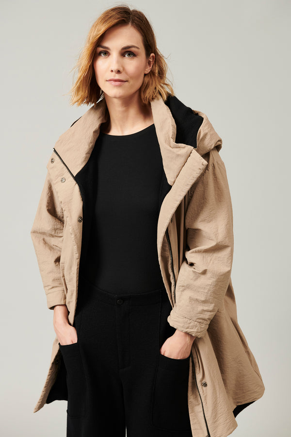 Blouson zippé à grande capuche en coton mélangé doublé en drap de laine | 1013.CFDTRYT291.22