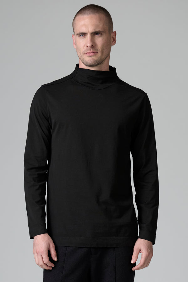 Regular fit turtleneck T-shirt in cotton jersey with knitted
