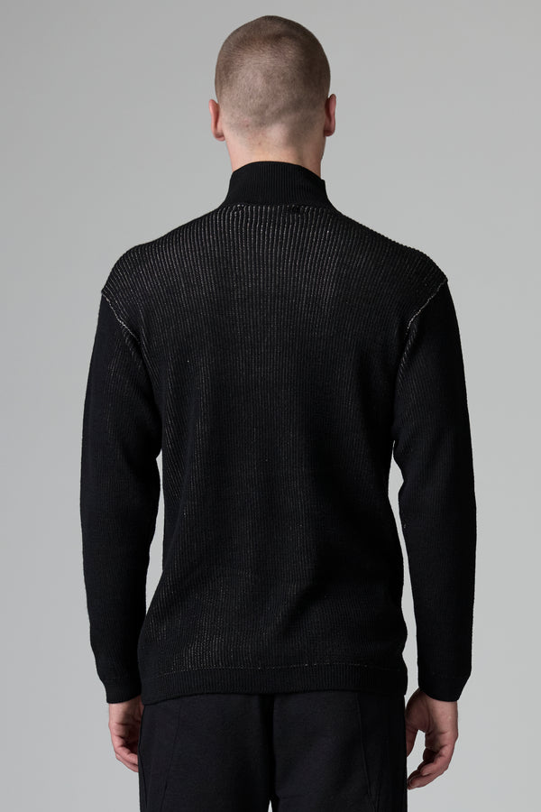 Pullover im Loose Fit, gerippt, aus Schurwolle und Leinen. Trichterkragen, Knopfleiste mit vier Knöpfen | 1016.CFUTRB15501.U310