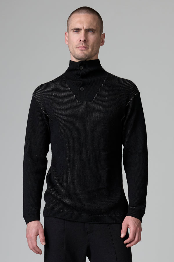 Pullover im Loose Fit, gerippt, aus Schurwolle und Leinen. Trichterkragen, Knopfleiste mit vier Knöpfen | 1016.CFUTRB15501.U310