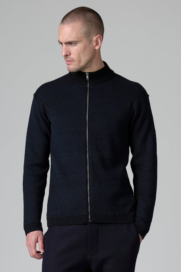 Veste zippée coupe régulière en laine vierge et lin côtelé | 1016.CFUTRB15502.U305