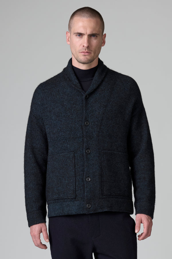 Cardigan à vanisé en laine et alpage avec col châle | 1016.CFUTRB19543.U308