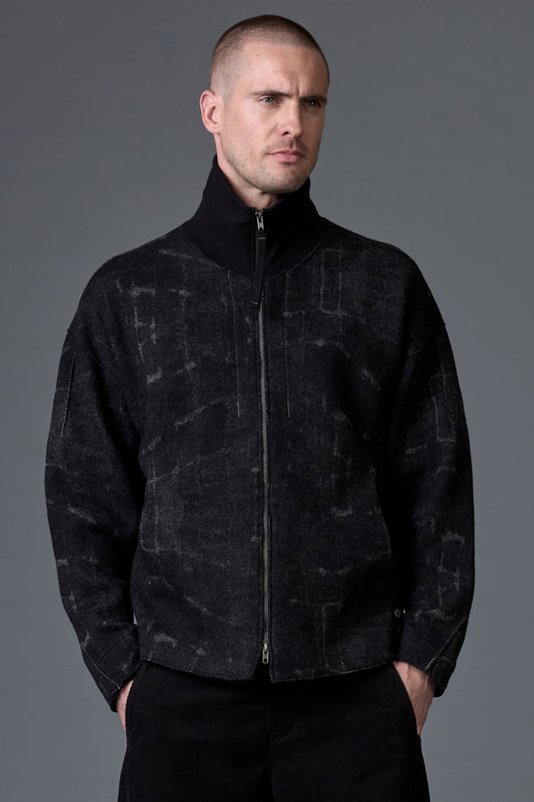 Giubbino oversize zippato in jacquard di lana vergine e viscosa | 1016.CFUTRB21562.U310