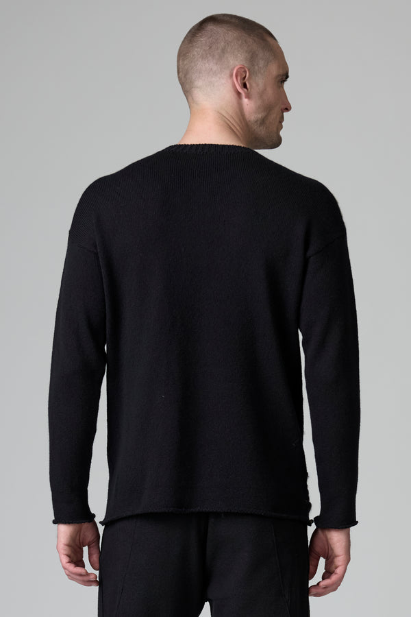 Rundhalspullover im Loose Fit aus Wolle und Alpaka mit Einsätzen vorne aus bedrucktem Garn | 1016.CFUTRB22570.U310