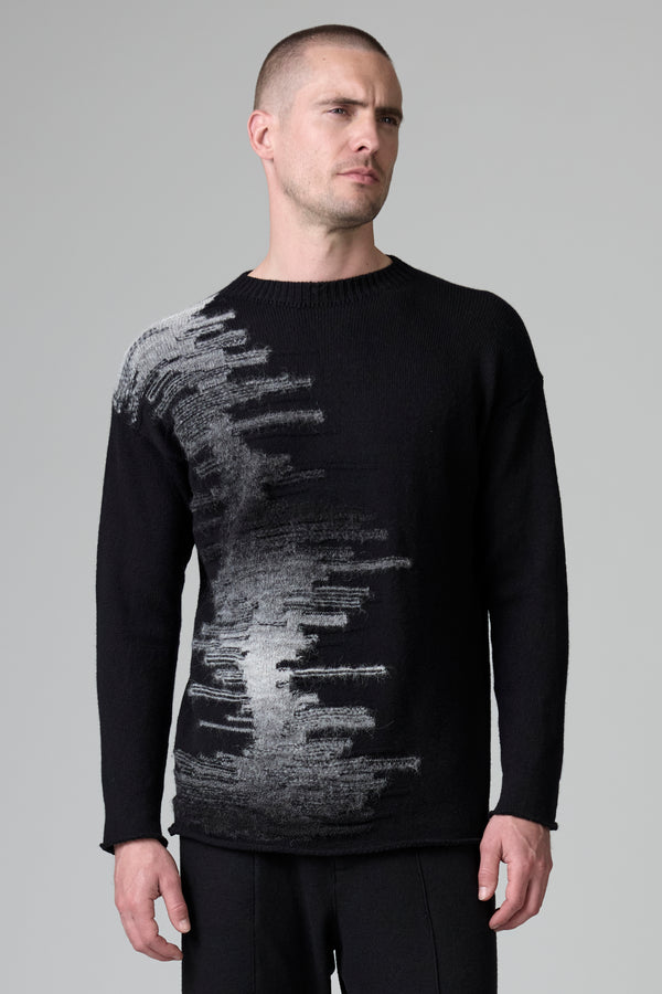 Rundhalspullover im Loose Fit aus Wolle und Alpaka mit Einsätzen vorne aus bedrucktem Garn | 1016.CFUTRB22570.U310