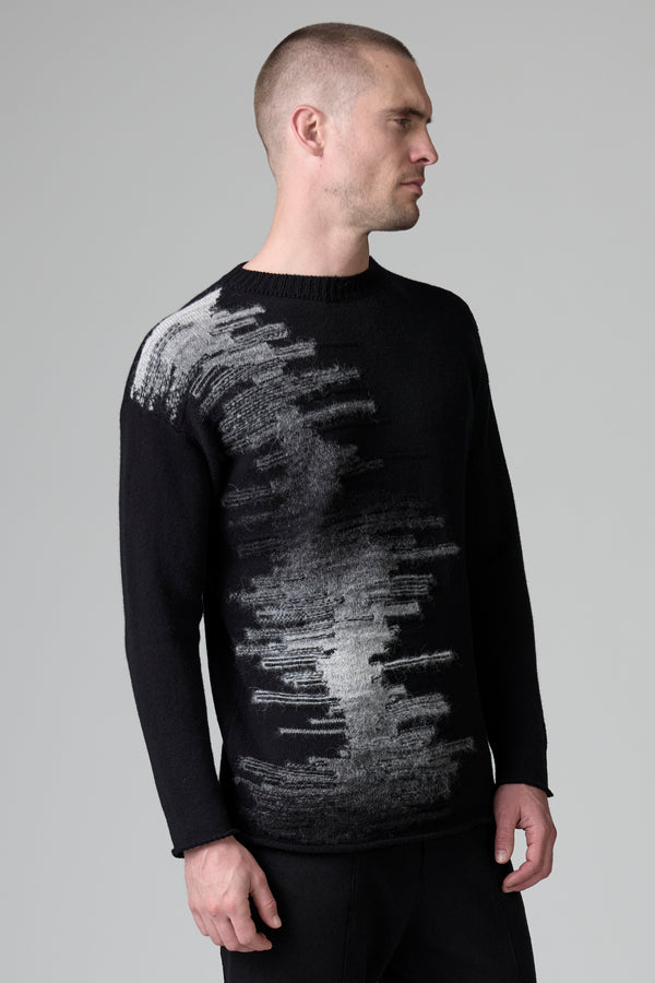 Loose-fit round-neck knit in wool and alpaca with printed yarn front inlay | 1016.CFUTRB22570.U310
