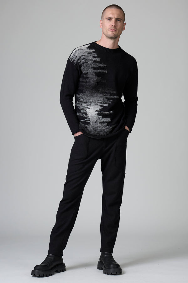 Loose-fit round-neck knit in wool and alpaca with printed yarn front inlay | 1016.CFUTRB22570.U310