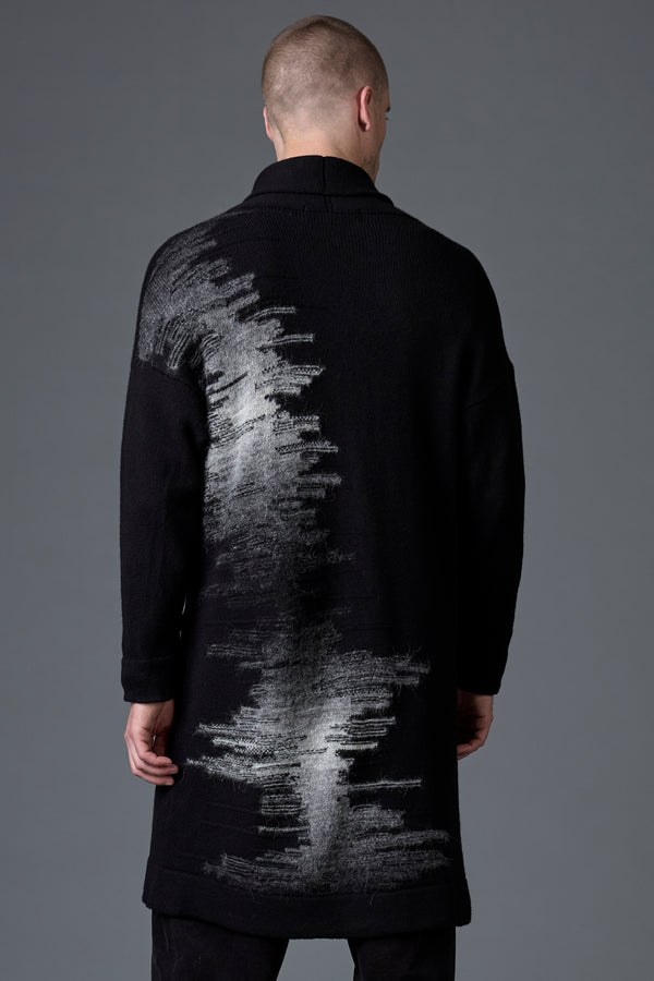 Cardigan lungo loose-fit collo sciallato in lana e alpaca con intarsio sul dorso in filato stampato | 1016.CFUTRB22571.U310