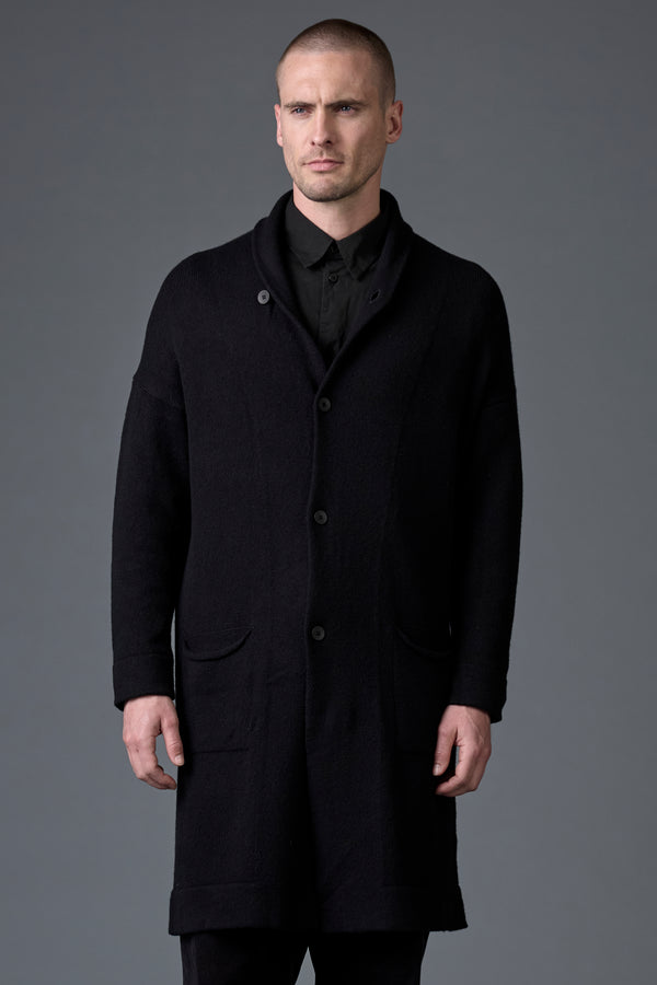 Cardigan lungo loose-fit collo sciallato in lana e alpaca con intarsio sul dorso in filato stampato | 1016.CFUTRB22571.U310