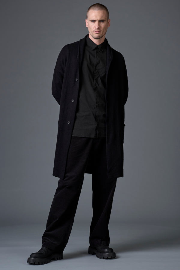 Cardigan lungo loose-fit collo sciallato in lana e alpaca con intarsio sul dorso in filato stampato | 1016.CFUTRB22571.U310