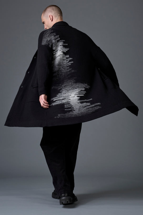 Cardigan lungo loose-fit collo sciallato in lana e alpaca con intarsio sul dorso in filato stampato | 1016.CFUTRB22571.U310