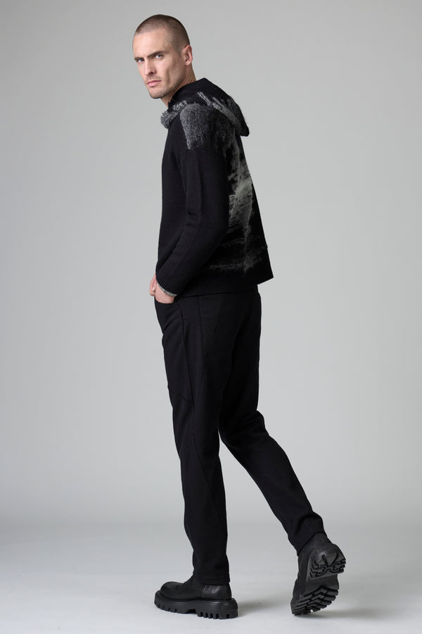Loose-fit zipped hooded jacket in wool and alpaca with printed yarn inlay on the back | 1016.CFUTRB22572.U310