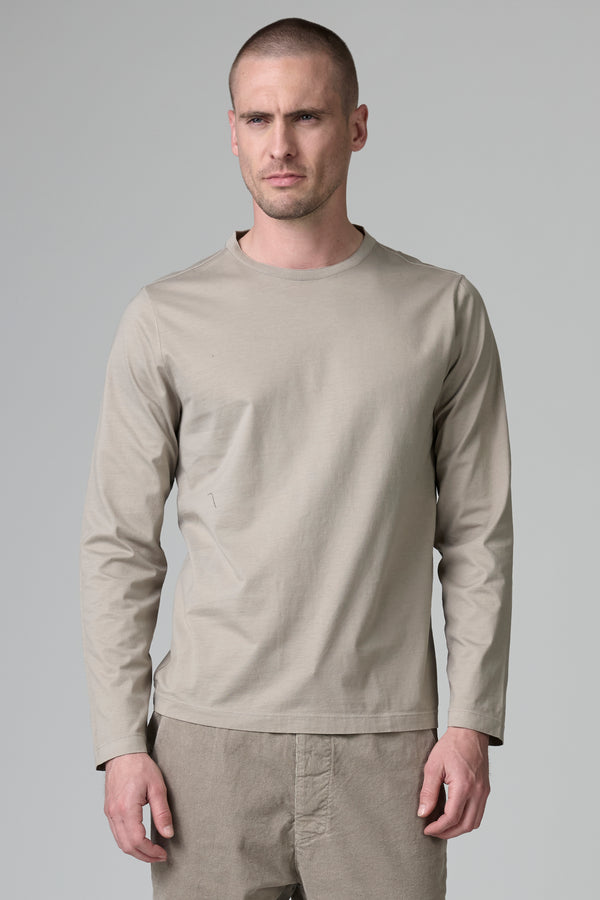 T-shirt ras-de-cou coupe droite à manches longues en jersey de coton Supima avec encolure en maille | 1016.CFUTRB2371.U02