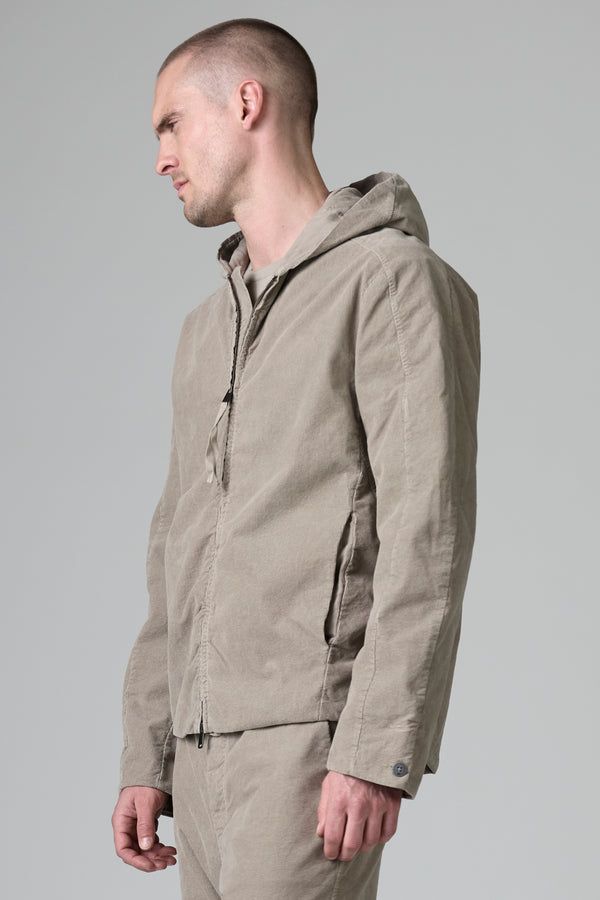 Loose-fit zipped sporty jacket foldable in the hood in pixel effect velour | 1016.CFUTRBC124.U02