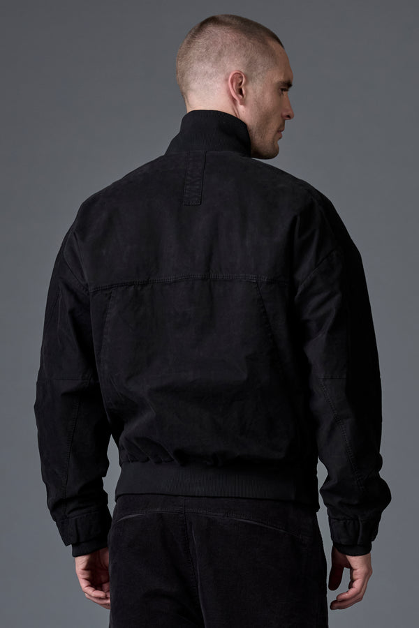 Bomber loose fit zippato in gabardine compatto di cotone stretch smerigliato con inserti in maglia | 1016.CFUTRBD135.U10