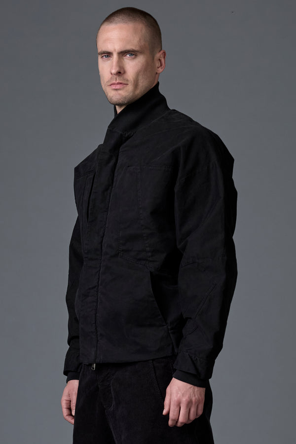 Bomber loose fit zippato in gabardine compatto di cotone stretch smerigliato con inserti in maglia | 1016.CFUTRBD135.U10