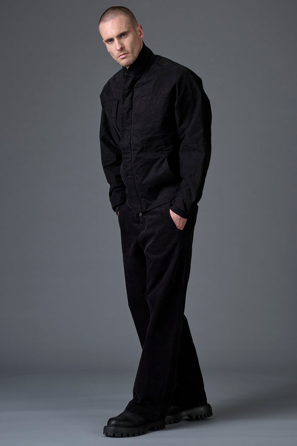 Bomber loose fit zippato in gabardine compatto di cotone stretch smerigliato con inserti in maglia | 1016.CFUTRBD135.U10