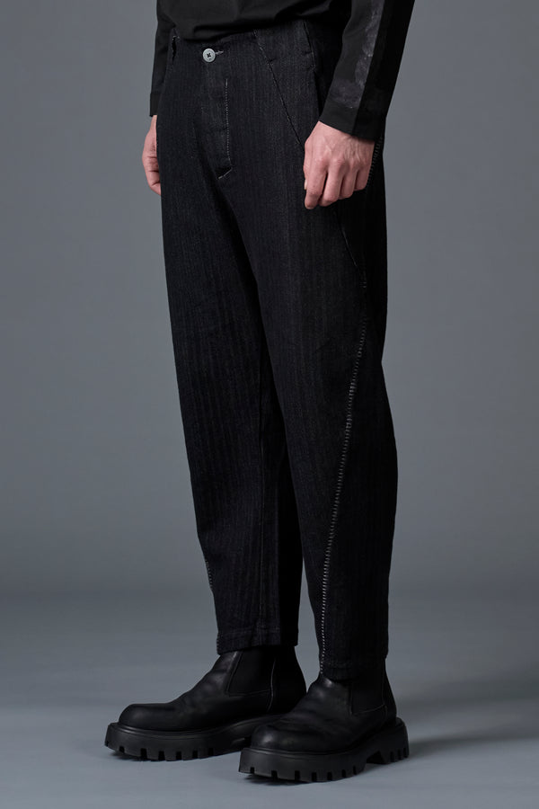 Pantalone ergonomico in spinato di cotone e lana con cucitura a filo grosso in contrasto | 1016.CFUTRBH171.U310