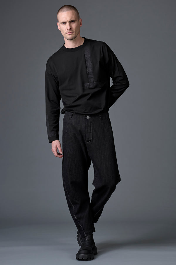 Pantalone ergonomico in spinato di cotone e lana con cucitura a filo grosso in contrasto | 1016.CFUTRBH171.U310