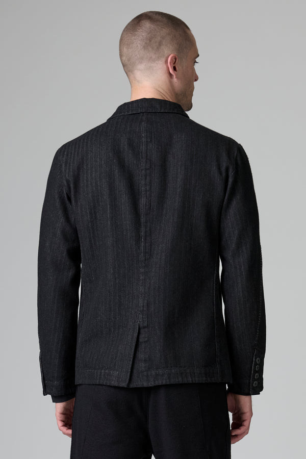 Veste coupe droite à deux boutons en chevron de coton et laine avec couture contrastante en gros fil | 1016.CFUTRBH172.U310