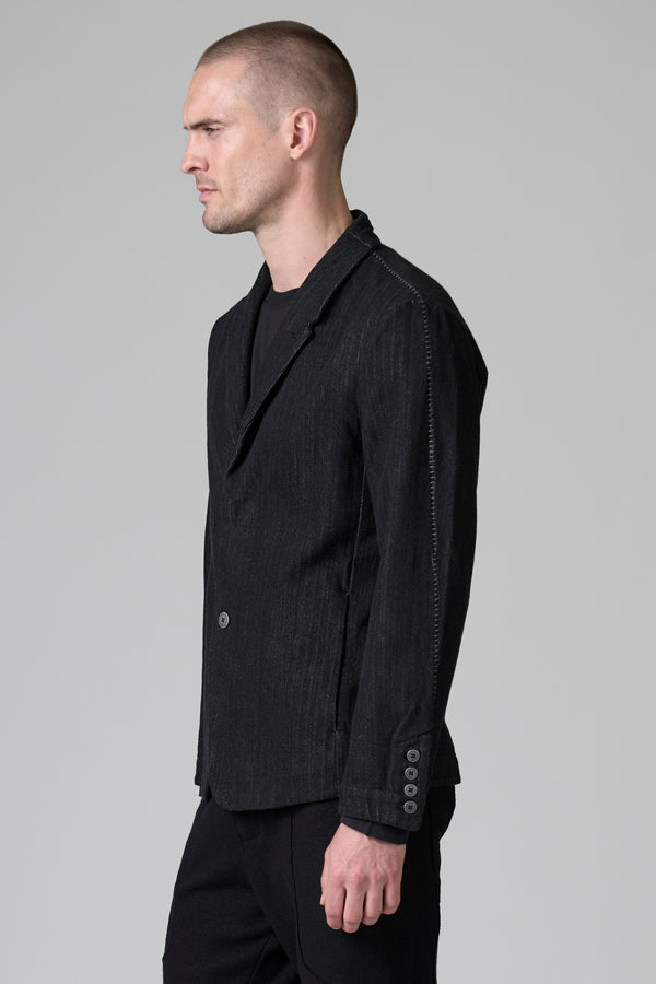 Regular fit two-button jacket in herringbone cotton and wool with contrasting thick yarn stitching | 1016.CFUTRBH172.U310