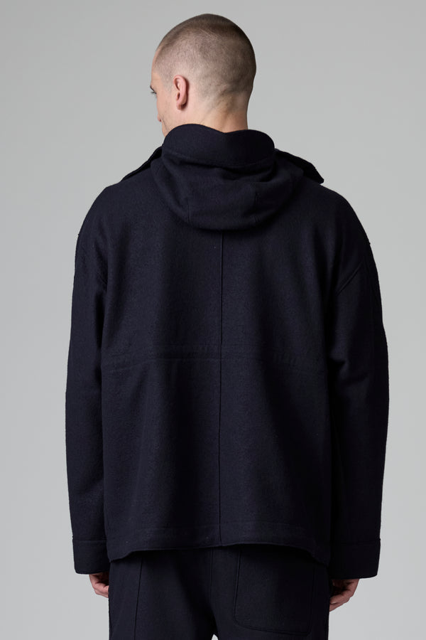 Veste saharienne zippée coupe loose en drap de laine vierge coupe brute à capuche passe-montagne | 1016.CFUTRBK207.U05