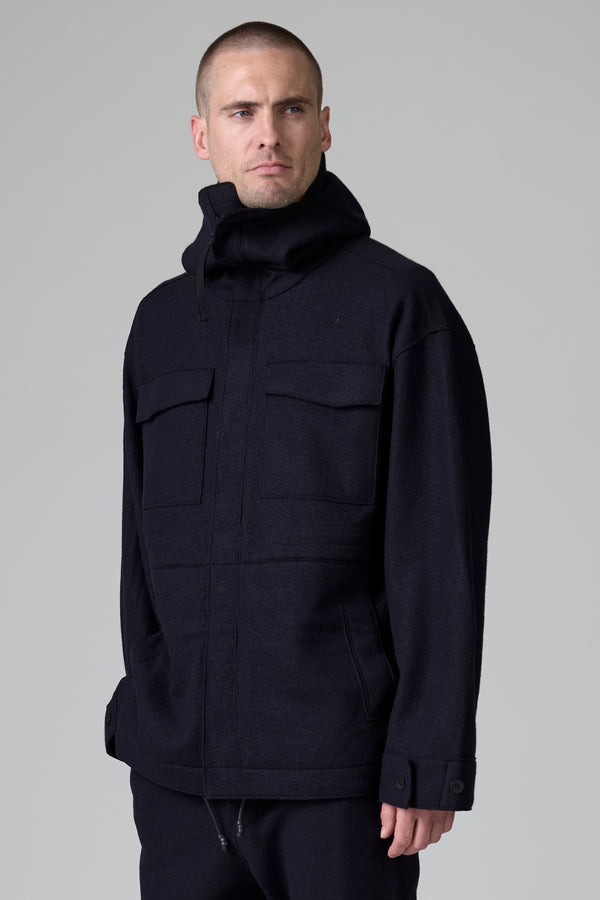 Loose-fit zipped safari jacket in virgin boiled wool with balaclava hood | 1016.CFUTRBK207.U05