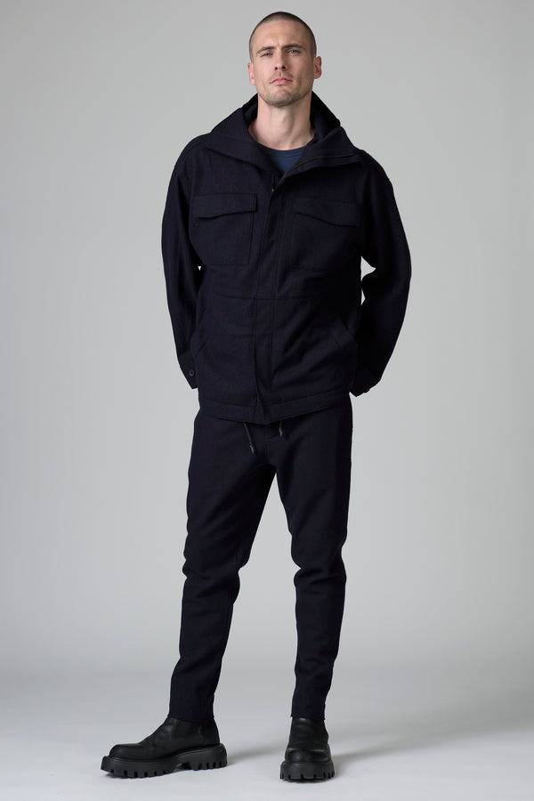 Loose-fit zipped safari jacket in virgin boiled wool with balaclava hood | 1016.CFUTRBK207.U05