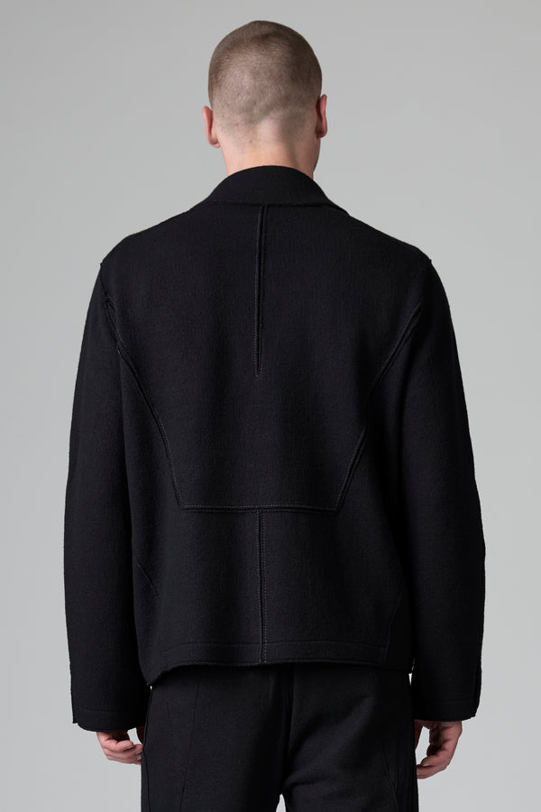 Caban en tissu jacquard double face de laine et viscose avec col châle et broderie à la main sur le revers | 1016.CFUTRBL211.U10