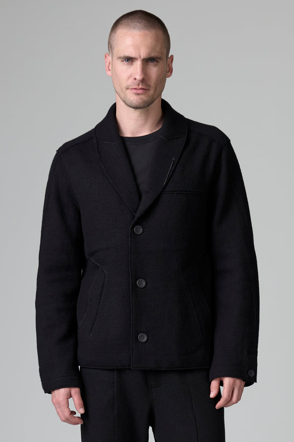 Double-face jacquard wool and viscose caban, shawl collar and hand embroidery details on the lapel | 1016.CFUTRBL211.U10