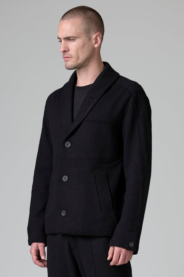 Caban en tissu jacquard double face de laine et viscose avec col châle et broderie à la main sur le revers | 1016.CFUTRBL211.U10