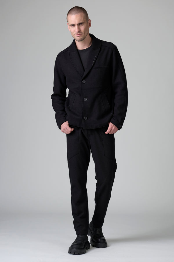 Double-face jacquard wool and viscose caban, shawl collar and hand embroidery details on the lapel | 1016.CFUTRBL211.U10